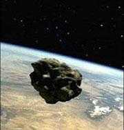 Метеорит на фоне поверхности Земли